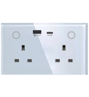 Tuya Zigbee 146 UK Smart Socket with USB Type C, Glass Panel, 3-Pin UK Plug + USB-A/C, Alexa/Google, App Control, Fast Charger, Modern, Zigbee 3.0